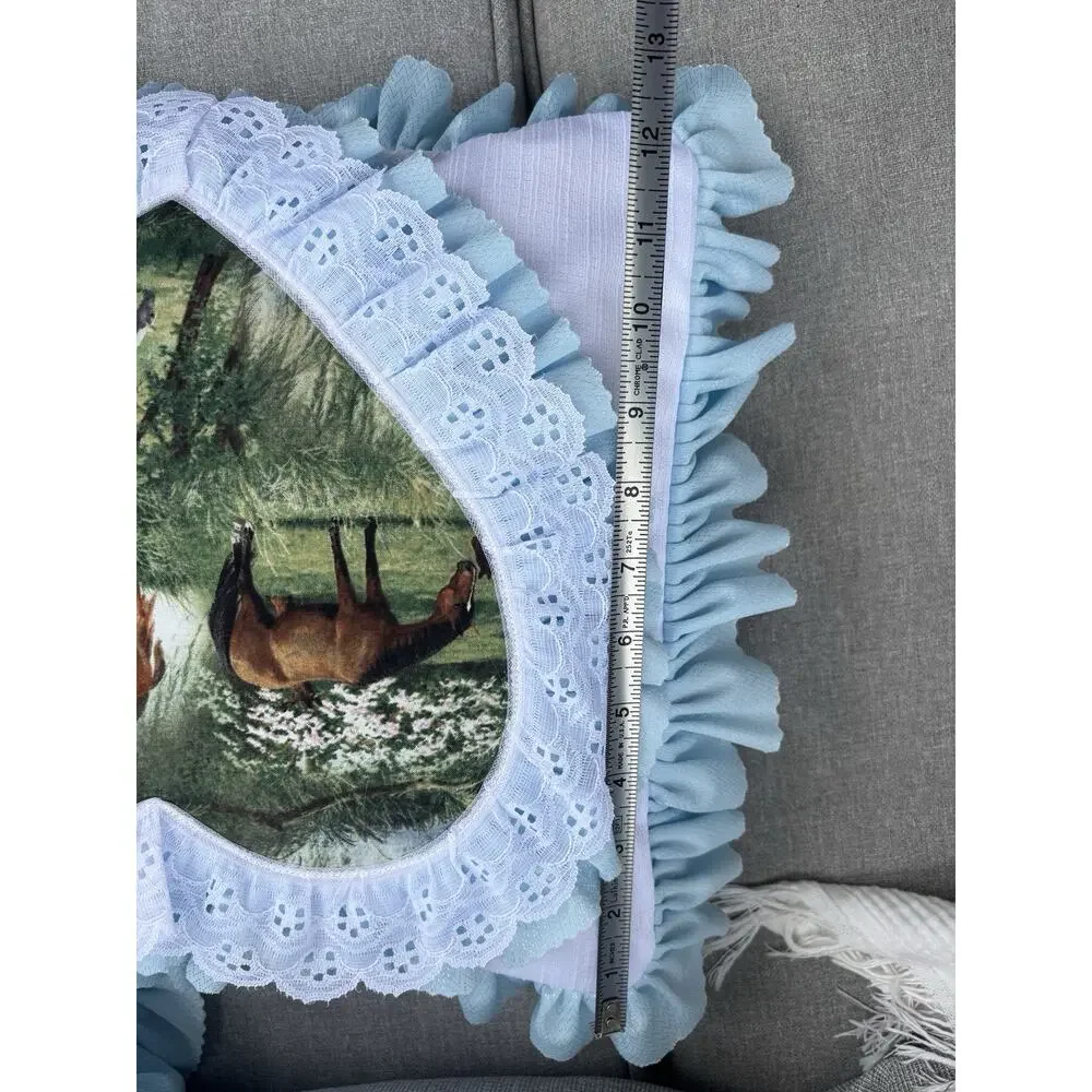 2 Vintage Ruffled Horse Throw Pillows Equestrian Pony Western 12